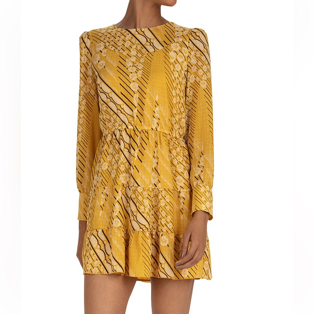 BA&SH yellow Ophe tiered mini dress S